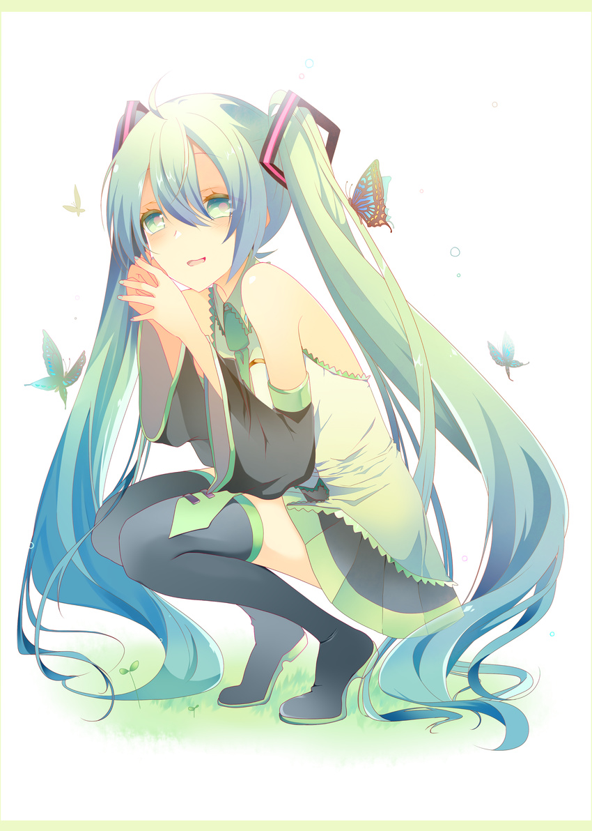 absurdres aqua_eyes aqua_hair bad_id bad_pixiv_id bug butterfly hatsune_miku highres insect long_hair smile solo temari_(deae) twintails vocaloid
