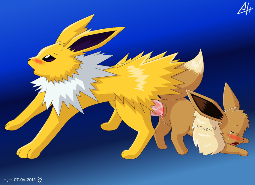 blush canine eevee eeveelution female jolteon male mammal nintendo orgasm penis pok&#233;mon pok&eacute;mon pussy sex siberiancrystal siberiancrystalx straight tears video_games virgin