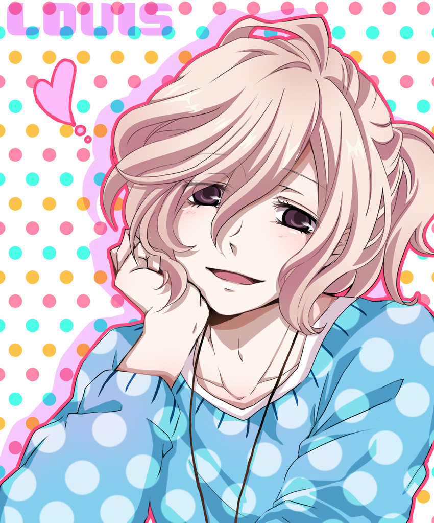 asahina_louis blonde_hair brothers_conflict brown_eyes character_name heart highres iroha_(hime0x0) long_hair male_focus smile solo sweater