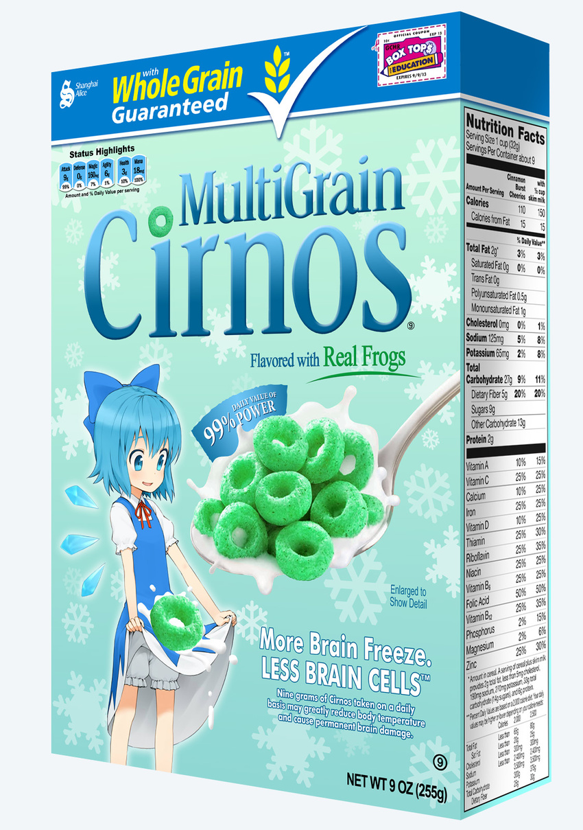 (9) ? bloomers blue_eye blue_eyes blue_hair cereal cirno english highres milk shanghaialice spoon touhou underwear