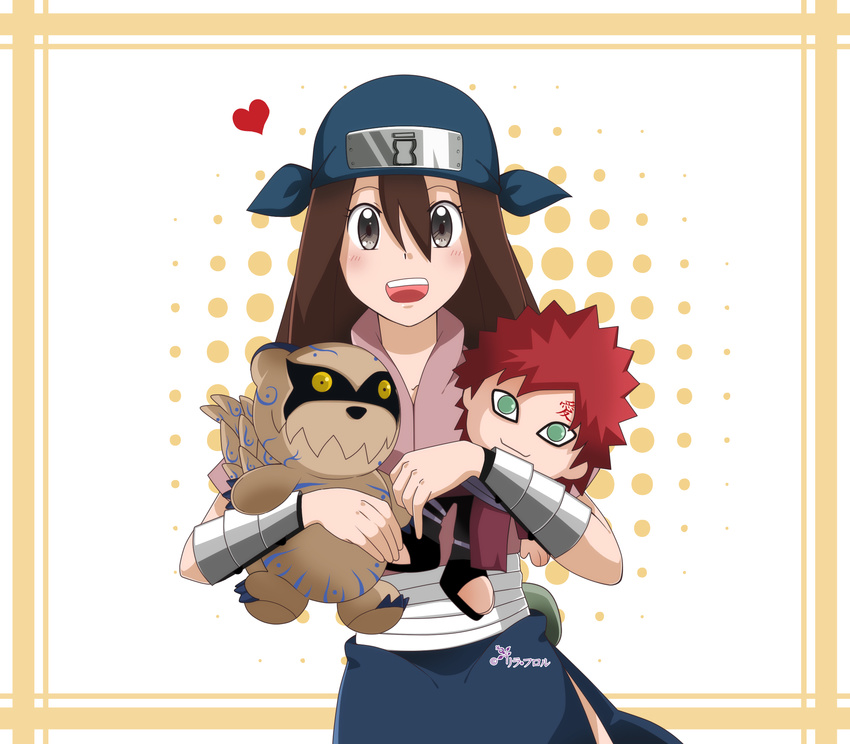 brown_hair gaara highres naruto naruto_shippuuden red_hair sari_(naruto) shukaku_(naruto) stuffed_toy