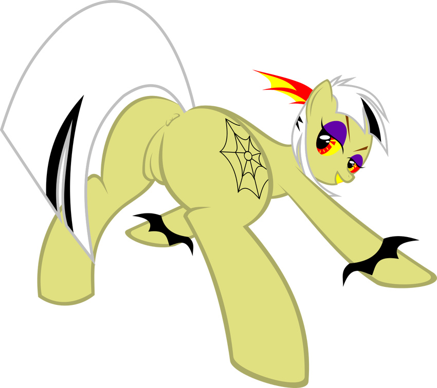 anus butt carnival_cat_(mlp) cutie_mark equine eyeshadow female feral friendship_is_magic fur hair horse long_hair looking_at_viewer looking_back makeup mammal my_little_pony open_mouth original_character plain_background pony presenting presenting_hindquarters pussy red_eyes smile solo transparent_background yellow_eyes