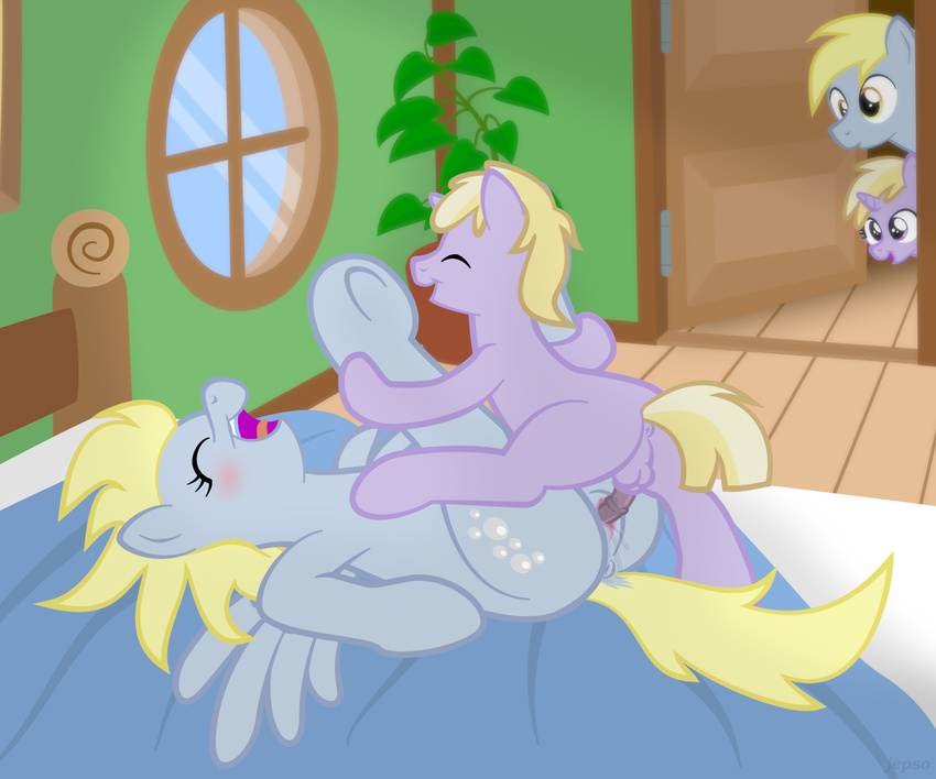 age_difference anus balls bed blonde_hair crossgender cub derpy_hooves_(mlp) dinky_hooves_(mlp) equine female feral feral_on_feral friendship_is_magic fur grey_fur hair happy happy_sex horn horse incest jepso lying male mammal my_little_pony on_back pegasus penetration penis plant pony purple_fur pussy pussy_juice sex size_difference straight unicorn vaginal vaginal_penetration voyeur watching wings young