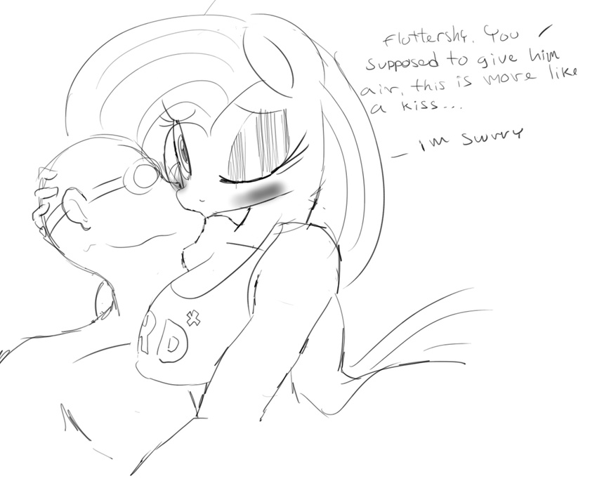 blush breasts cutie_mark equine female fluttershy_(mlp) friendship_is_magic hair horn horse human kissing lifeguard mammal my_little_pony pony zev