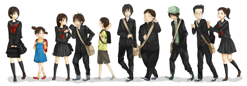 6+boys aiko_(dennou_coil) backpack bad_id bad_pixiv_id bag dennou_coil denpa_(dennou_coil) everyone gachagiri glasses harakawa_ken'ichi hashimoto_akira hashimoto_fumie highres long_image multiple_boys multiple_girls namecchi okonogi_kyouko okonogi_yuuko oyaji randoseru satchel sawaguchi_daichi school_uniform smile tama_(songe) walking wide_image