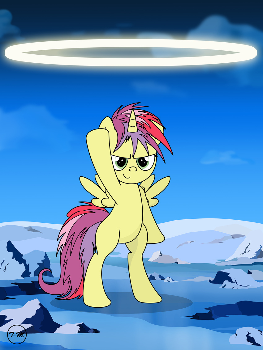 angry apple_bloom_(mlp) cutie_mark_crusaders_(mlp) day dragon_ball dragon_ball_z equine female feral friendship_is_magic fusion green_eyes hair halo hi_res horn horse ice invalid_tag looking_at_viewer magic mammal merged multi-colored_hair my_little_pony outside parody pony scootaloo_(mlp) sky smile snow solo sweetie_belle_(mlp) toxic-mario winged_unicorn wings yellow_body