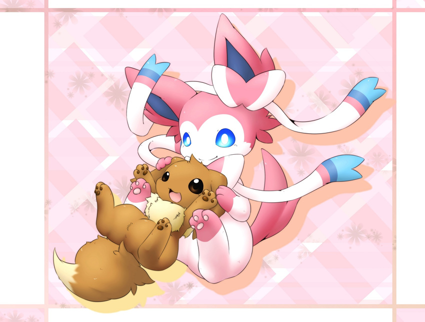 blue_eyes bow brown_eyes chest_tuft cute eevee eeveelution fur nintendo open_mouth pawpads pok&#233;mon pok&eacute;mon smile sylveon tomcat_in_sky tuft video_games