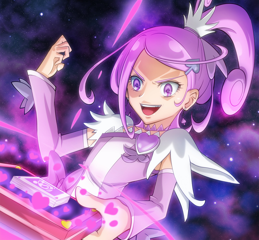 akanerun bad_id bad_pixiv_id choker cure_sword dokidoki!_precure earrings evil_smile hair_ornament jewelry kenzaki_makoto magical_lovely_pad ponytail precure purple_choker purple_eyes purple_hair smile smirk solo spade_hair_ornament