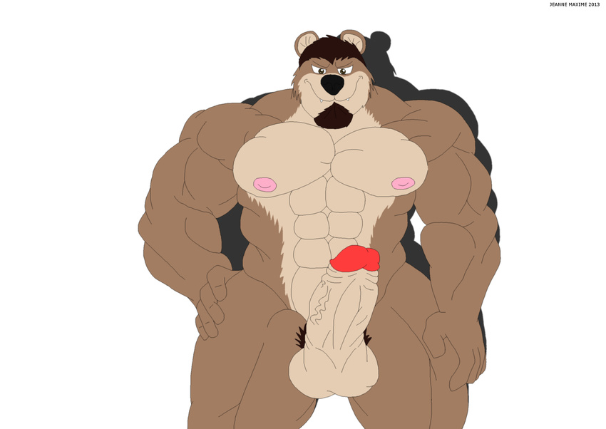 abs anthro balls bear biceps big_muscles big_penis black_nose brown_fur canine erection fangs fur grin grizzly_bear hair humanoid_penis kisuke_mineo looking_at_viewer male mammal maxime-jeanne muscles nipples nude pecs penis pose presenting smile solo standing teeth text thick_penis uncut