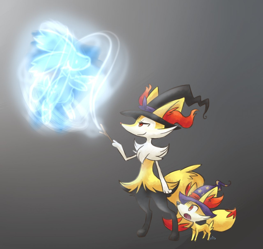 :o all_fours ambiguous_gender anthro barefoot black_eyes black_nose black_skin braixen canine cute fennec fennekin feral fox fur glowing grey_background happy hat headgear hi_res looking_up magic magic_user mammal nintendo nude open_mouth orange_fur plain_background pok&#233;mon pok&eacute;mon raised_arm red_eyes red_nose red_skin sharp_teeth shocked size_difference skin smile standing star stick teeth tongue video_games wand white_eyes white_fur witch yellow_fur yuririi