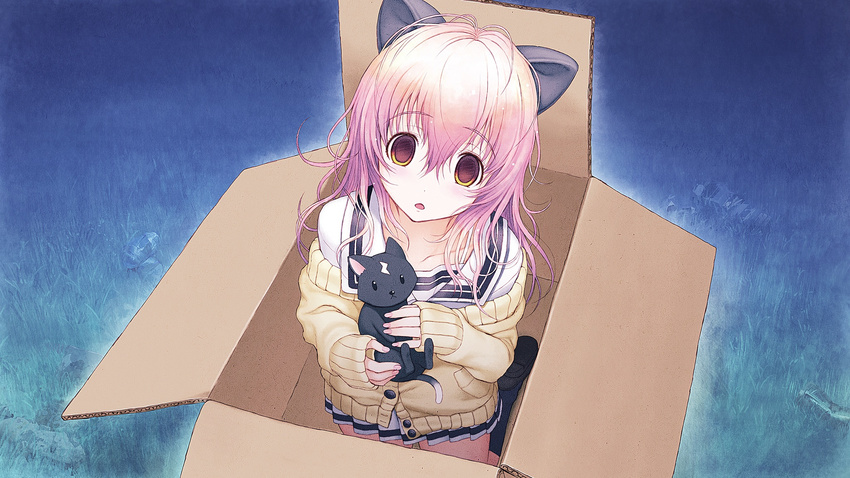 animal brown_eyes cat catgirl game_cg kimi_to_kanojo_to_kanojo_no_koi. long_hair mukou_aoi pink_hair seifuku tsuji_santa