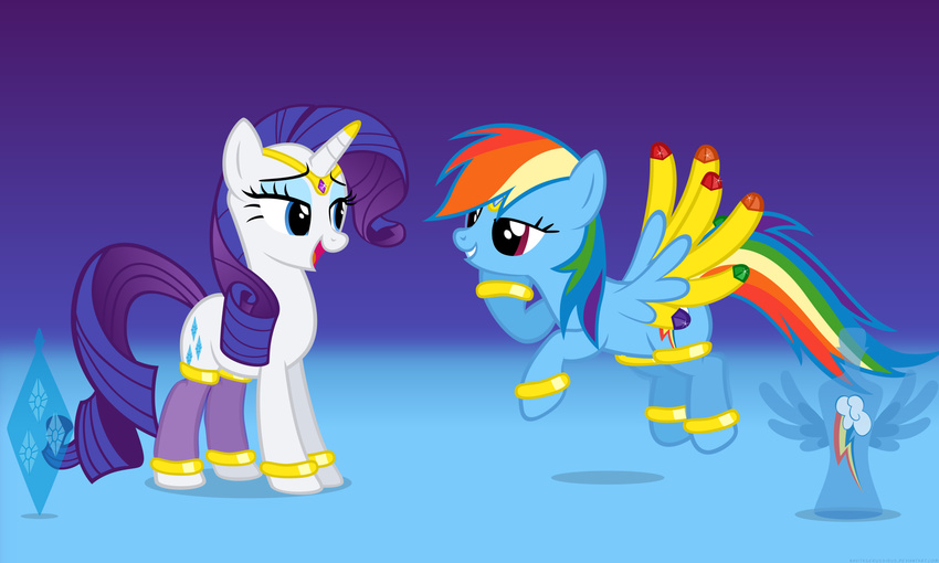 cutie_mark equine female feral flirting friendship_is_magic genie horn horse lesbian mammal my_little_pony navitaserussirus pegasus pony rainbow_dash_(mlp) rarity_(mlp) unicorn wings