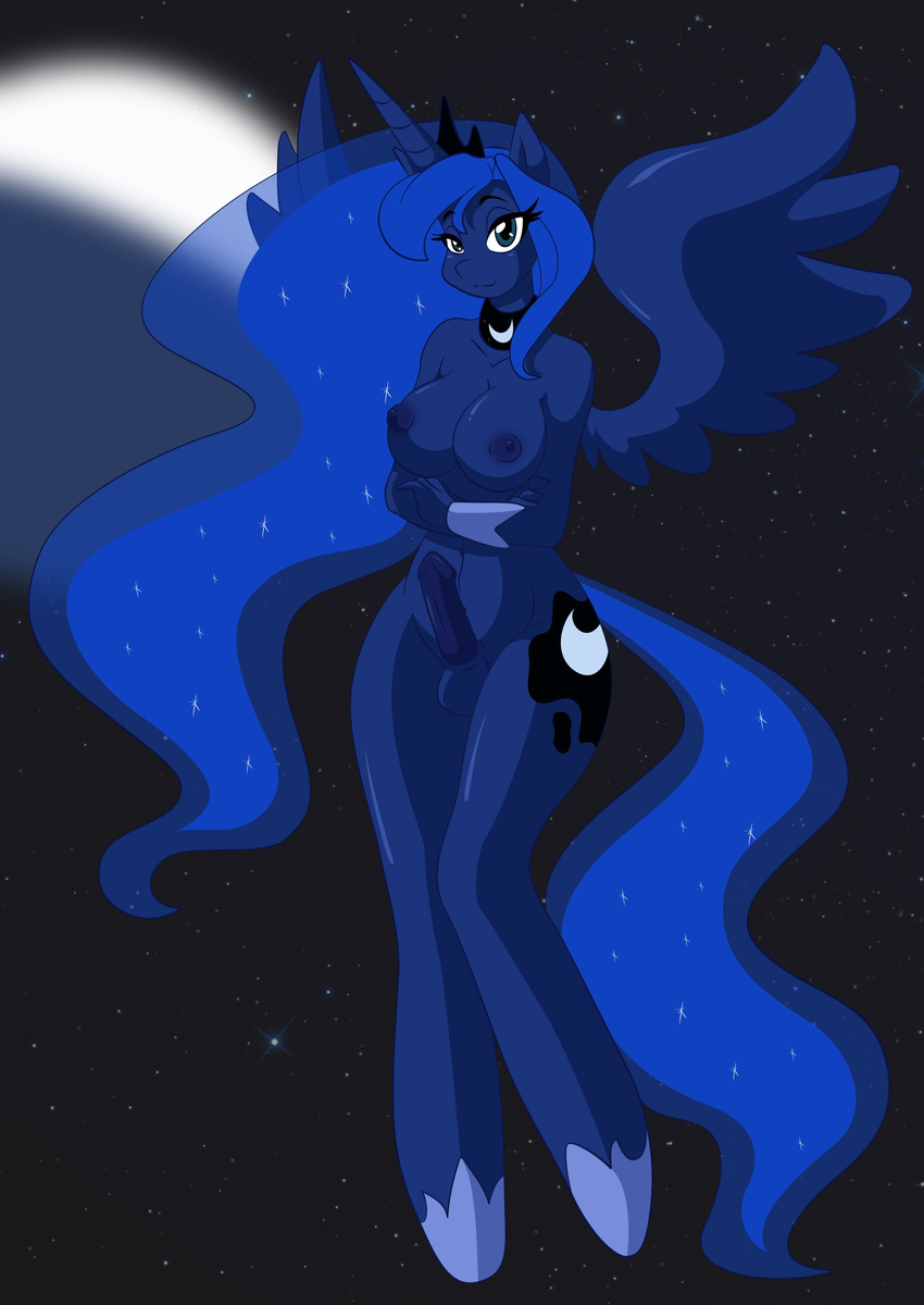 anthrofied breasts chalo cutie_mark dickgirl edit equine female friendship_is_magic hair horn horse intersex long_hair mammal moon my_little_pony night penis pony princess_luna_(mlp) smile solo stars winged_unicorn wings