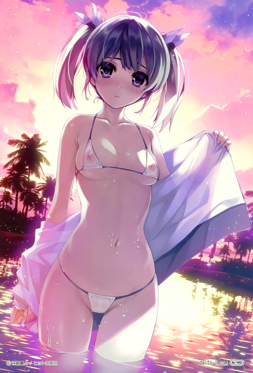 bikini misaki_kurehito nipples see_through swimsuits undressing wet
