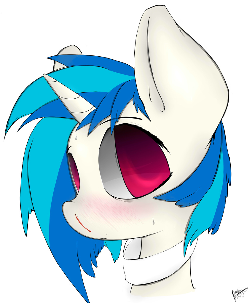 absurd_res blood bloody_nose blue_hair blush dj-pon3 equine female friendship_is_magic fur hair hi_res horse majikplant420 mammal my_little_pony nosebleed plain_background pony portrait purple_eyes solo vinyl_scratch_(mlp) white_background white_fur