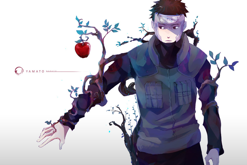 apple asato_(artist) black_eyes brown_hair headband leaves naruto naruto_shippuden yamato_(naruto)