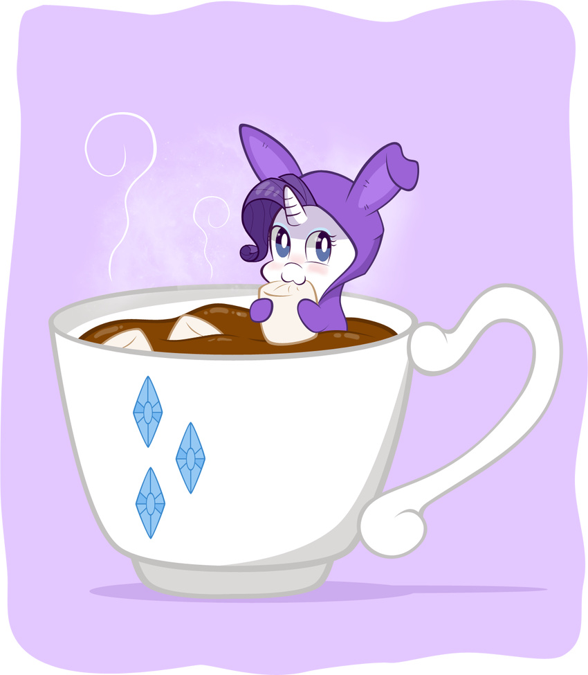 :3 artist-apprentice587 blue_eyes blush bunny_costume cup eating equine female feral friendship_is_magic hair horn horse hot_chocolate mammal marshmallow my_little_pony pony purple_hair rarity_(mlp) solo steam unicorn