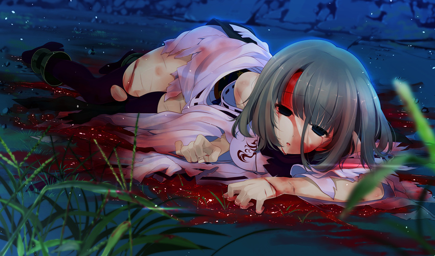 blood brown_hair game_cg hayakawa_harui lass short_hair shoujo_shiniki_shoujo_tengoku tears thighhighs tsunasaki_aoi