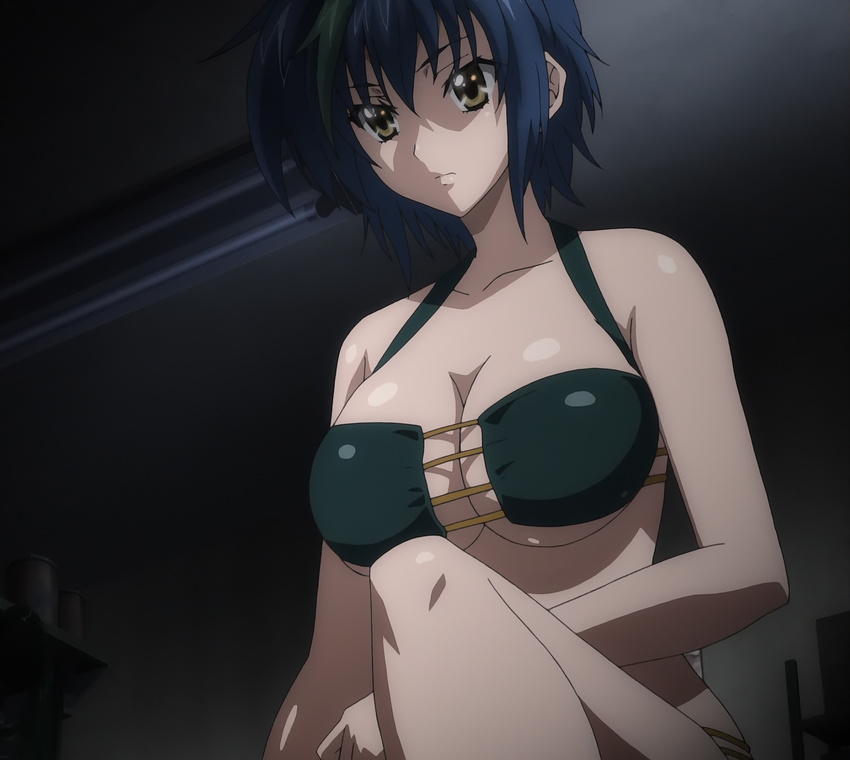 1girl bikini blue_hair breasts cleavage high_school_dxd highres large_breasts screencap short_hair solo swimsuit xenovia_(high_school_dxd) yellow_eyes