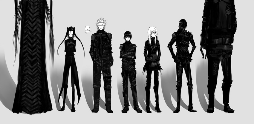 5boys bad_id bad_pixiv_id blame! blon cibo cyberpunk davine_lu_linvega dhomochevsky everyone ghost_in_the_shell ghost_in_the_shell_lineup ghost_in_the_shell_stand_alone_complex greyscale height_difference highres iko killy lineup long_hair missing_eye monochrome multiple_boys multiple_girls parody pcell saitou_yuu schiff silicon_creature twintails