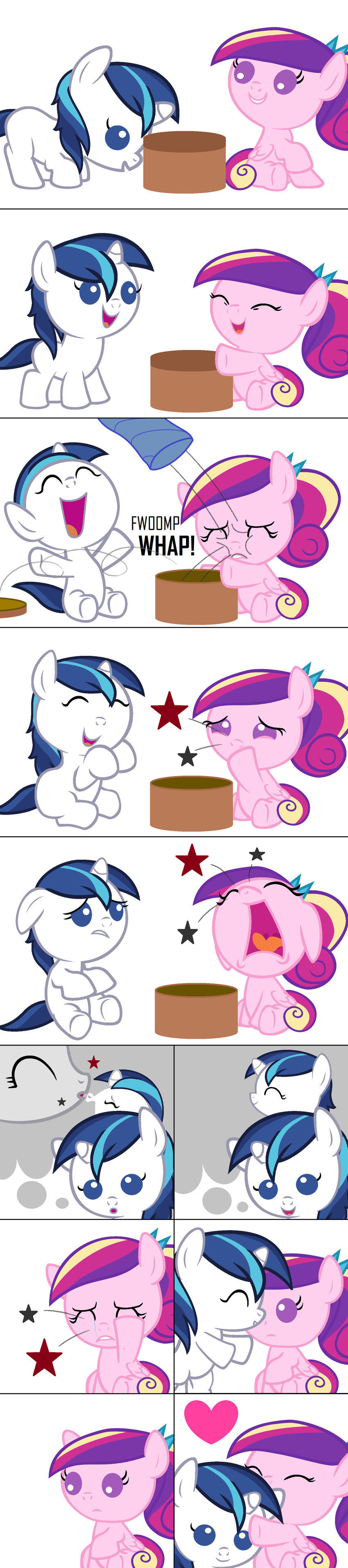 beavernator blue_eyes blue_hair bow box comic crying cub cute dialog duo equine eyes_closed female feral friendship_is_magic fur hair horn horse kissing long_hair looking_at_viewer male mammal multi-colored_hair my_little_pony open_mouth pegasus plain_background pony prank princess_cadance_(mlp) purple_eyes royalty shining_armor_(mlp) sitting smile stars tears text tongue unicorn winged_unicorn wings young