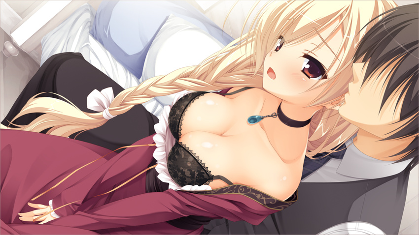 amairo_islenauts blonde_hair blush bra breasts brown_eyes game_cg kobuichi long_hair shirley_warwick underwear yuzusoft