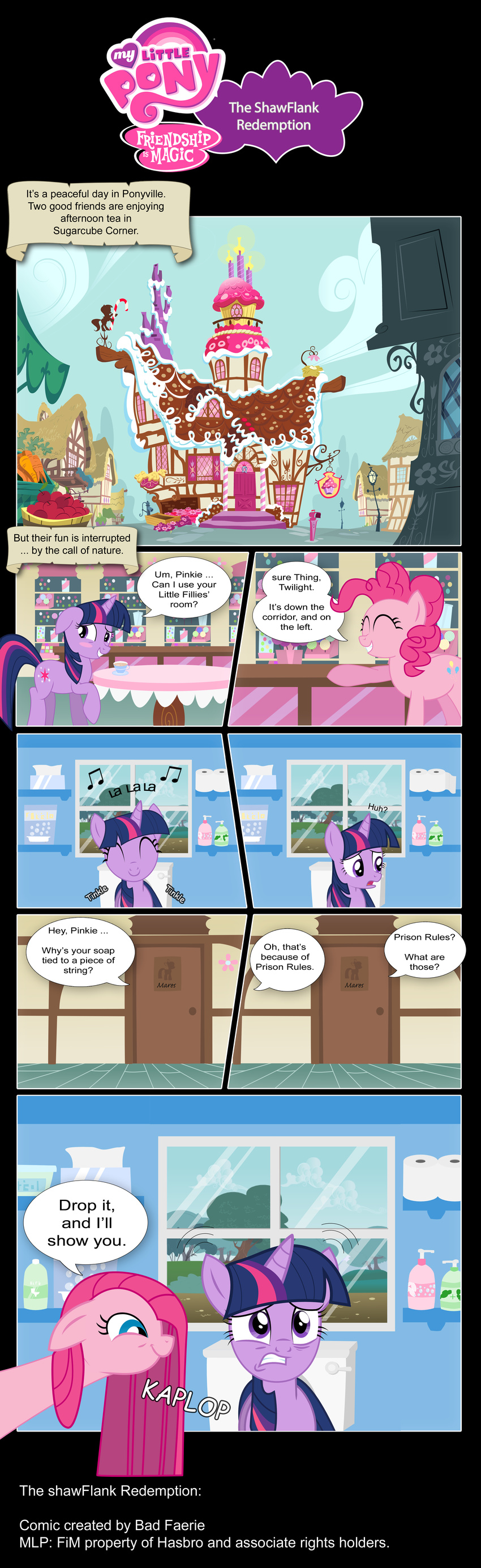 blue_eyes blush building cloud comic cutie_mark dialog english_text equine female feral friendship_is_magic hair hi_res horn horse house mammal my_little_pony perfectblue97 pink_hair pinkamena_(mlp) pinkie_pie_(mlp) pony ponyville purple_eyes purple_hair sky text tissue toilet toilet_paper twilight_sparkle_(mlp) unicorn window