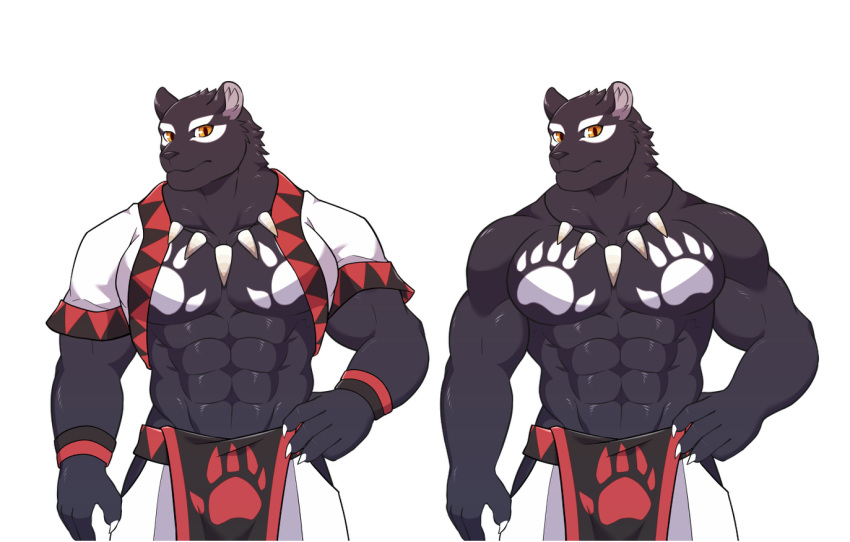 black_fur feline fur kaga_(character) lingguang male mammal muscular muscular_male panther tattoo white_fur yellow_eyes