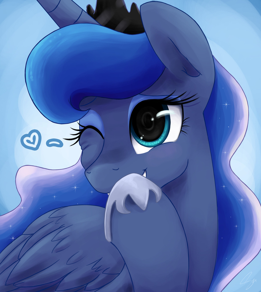 blue_eyes crown equine eyeshadow female feral flirt flirting friendship_is_magic hi_res horn horse makeup mammal my_little_pony one_eye_closed pony princess_luna_(mlp) solo sparkles steffy-beff winged_unicorn wings wink