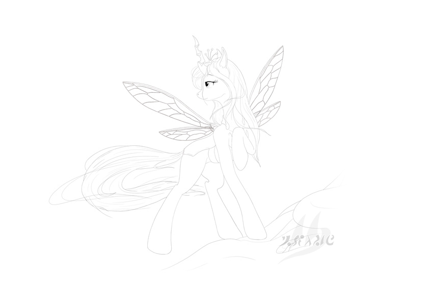 black_and_white changeling changeling_queen chrysalis drake_drachenlicht equine female friendship friendship_is_magic horn horse is line_art lines little magic mammal mane monochrome my my_little_pony pony queen queen_chrysalis_(mlp) royalty smile solo wings