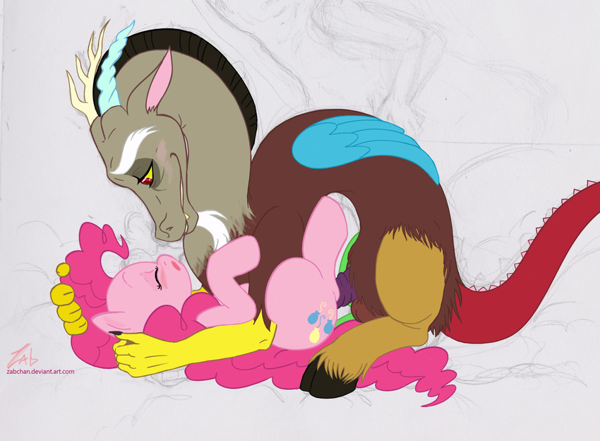antler antlers blush cutie_mark discord_(mlp) draconequus duo equine eyes_closed female feral friendship_is_magic fur hair horn horse male mammal my_little_pony penetration penis pink_eyes pink_fur pink_hair pinkie_pie_(mlp) pony red_eyes sex straight zabchan