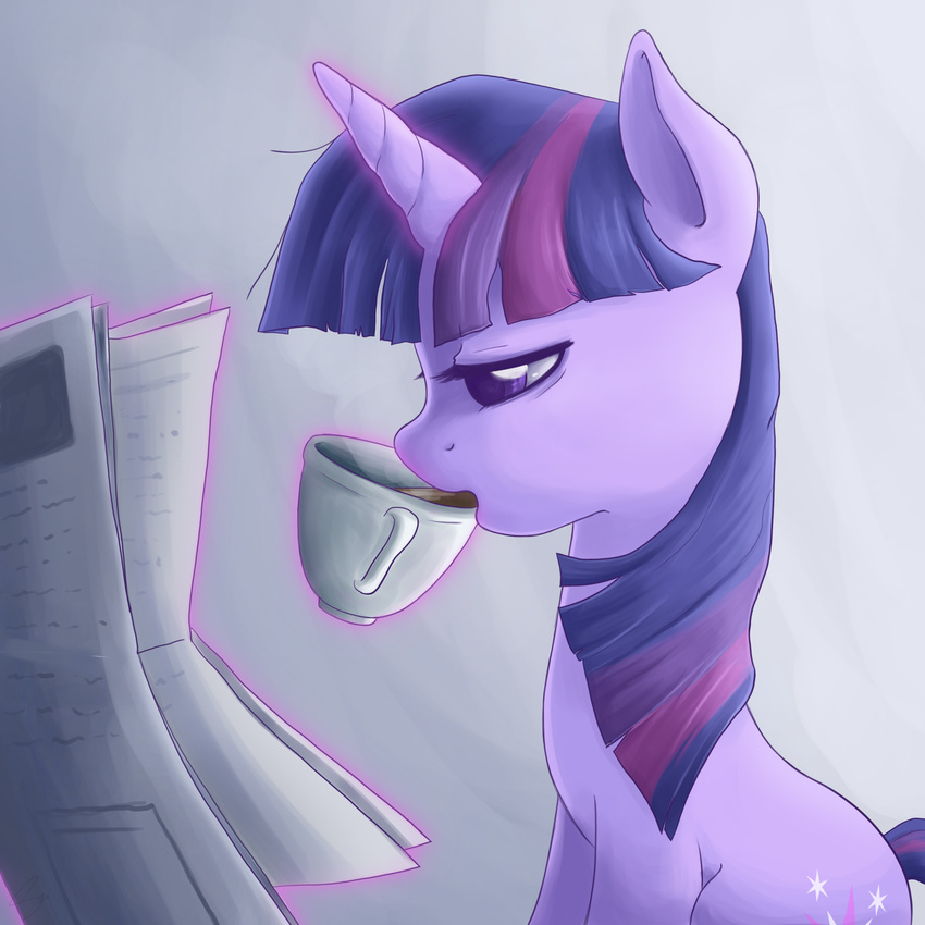 cup cute cutie_mark drinking equine female feral friendship_is_magic hair horn horse mammal my_little_pony newspaper pony purple_eyes reading solo steffy-beff twilight_sparkle_(mlp) two_tone_hair unicorn