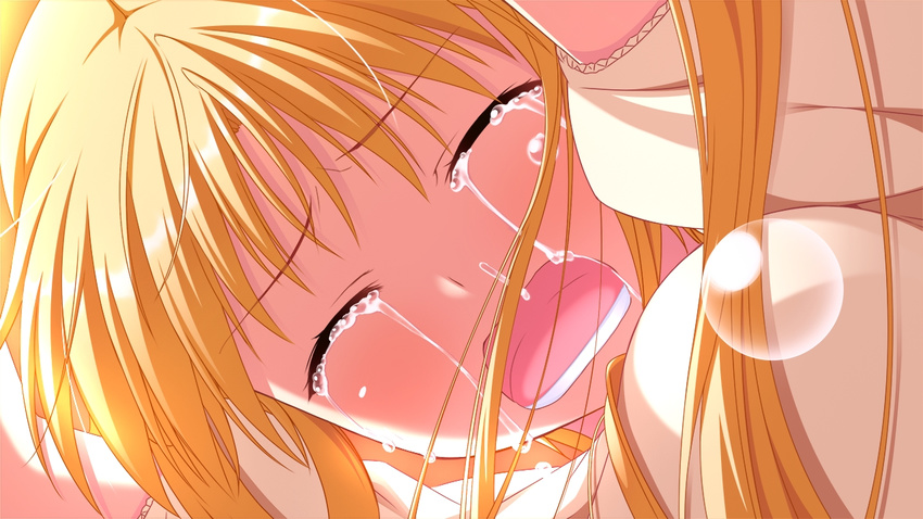 1girl blonde_hair crying eyes_closed game_cg kagami_inori narumi_suzune tears tojita_sekai_no_tori_colony twintails