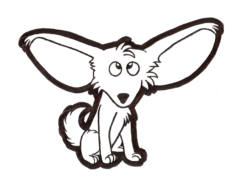 big_ears canine cross-eyed cute fennec feral fox line_art mammal monochrome plain_background rarewarerat sitting solo white_background
