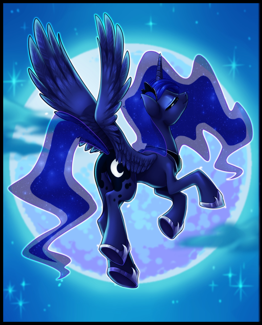 equine female feral friendship_is_magic hair horn horse mammal my_little_pony pony princess_luna_(mlp) smile solo winged_unicorn wings