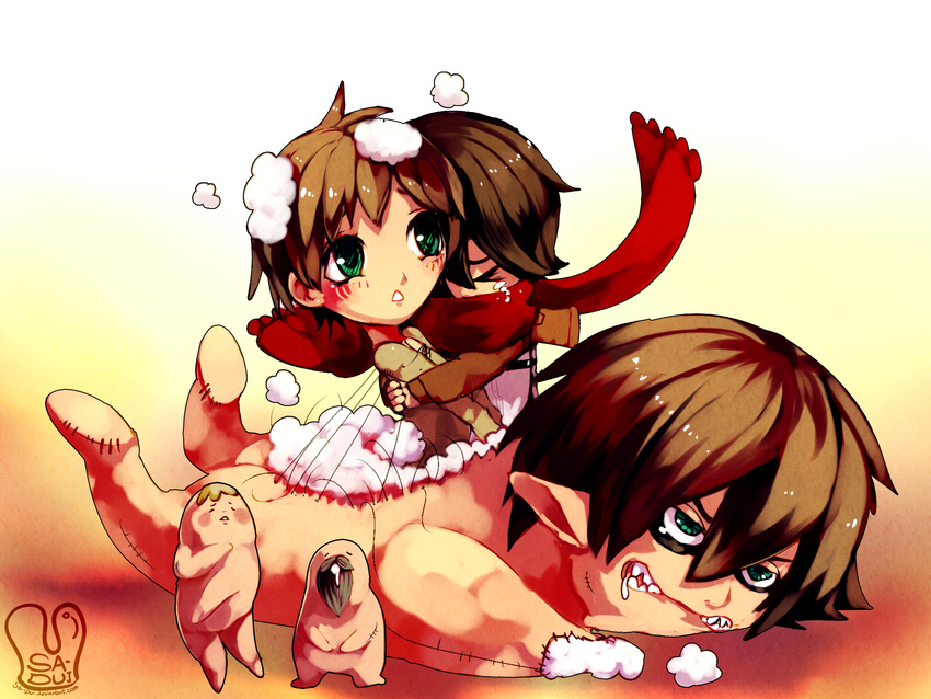 chibi eren_jaeger mikasa_ackerman sa-dui shingeki_no_kyojin