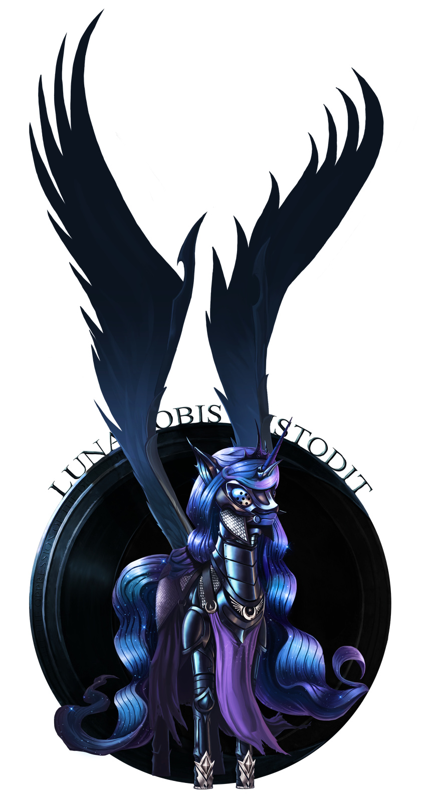alpha_channel armor blue_eyes blue_fur english_text equine female feral friendship_is_magic fur hair hi_res horn horse i-am-knot long_hair mammal mask my_little_pony plain_background pony princess_luna_(mlp) royalty solo text tiara transparent_background winged_unicorn wings