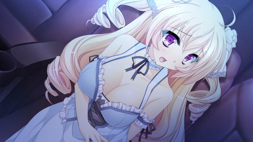 blonde_hair breasts dress game_cg girls_be_ambitious! long_hair misasagi_erena mtu purple_eyes