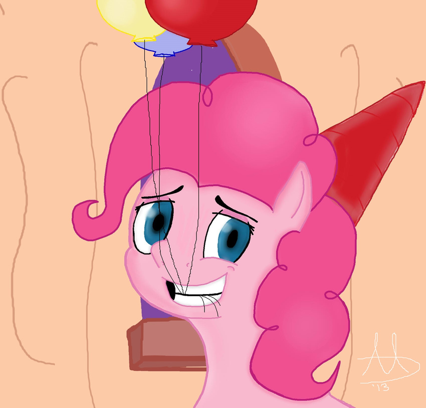 atteroamore balloons bedroom_eyes blue_eyes equine female friendship_is_magic fur hair hat horse mammal my_little_pony pink_fur pink_hair pinkie_pie_(mlp) pony smile solo