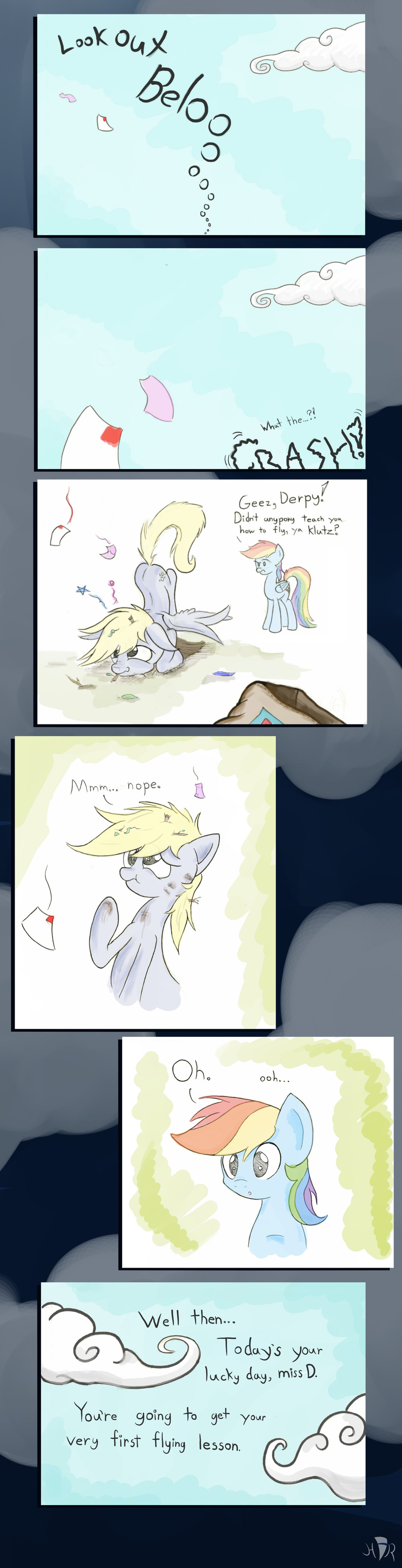 blonde_hair blue_fur cloud clouds comic cutie_mark derpy_hooves_(mlp) english_text equine female feral friendship_is_magic fur hair heir-of-rick horse letter long_hair mammal multi-colored_hair my_little_pony open_mouth outside pegasus pony rainbow_dash_(mlp) rainbow_hair sky text wings yellow_eyes