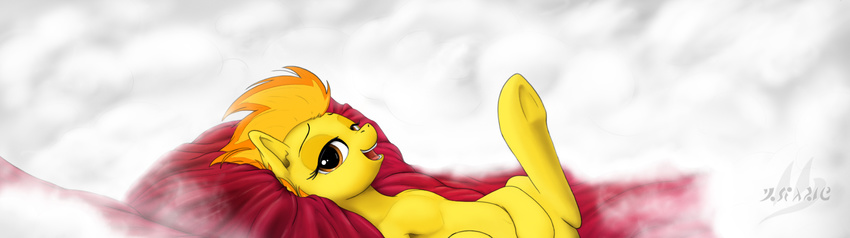 cloud clouds drake_drachenlicht equine female feral freindship_is_magic friendship_is_magic lying mammal my_little_pony open_mouth pegasus pillow playing pussy smile solo spitfire_(mlp) wings wonderbolts_(mlp)