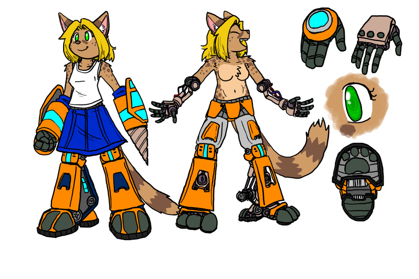 eyes_closed female genet green_eyes hair machine mechanical model_sheet nude raiettei_(artist) robot