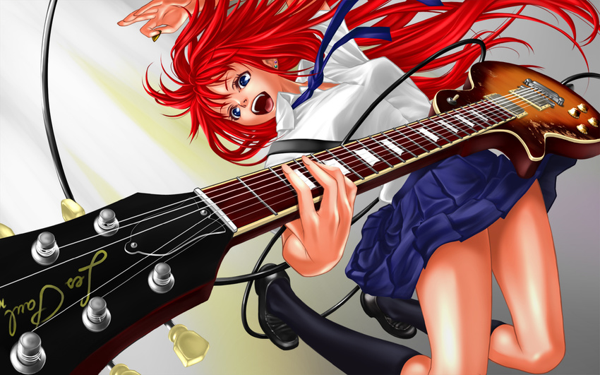 blue_eyes fenrir_(fenlil0316) guitar instrument kneehighs original red_hair shirt skirt tie