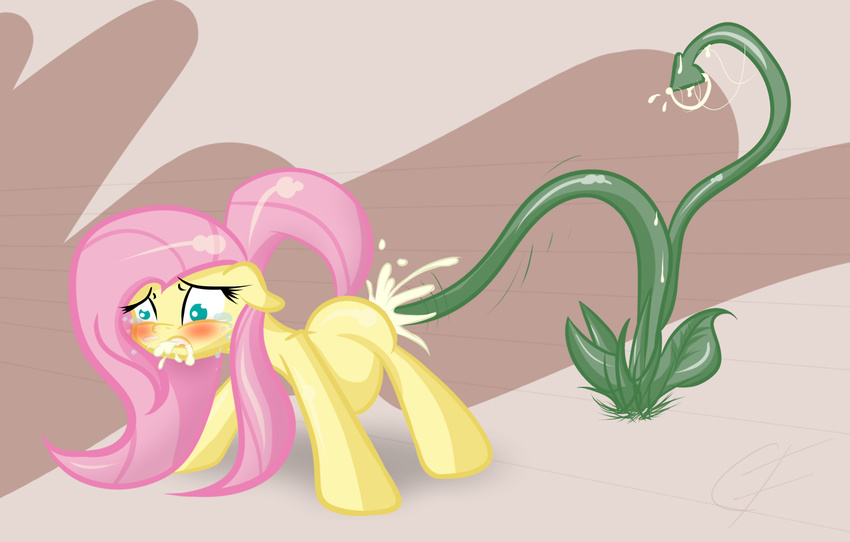 blush clop-freely cum cum_from_mouth cum_inflation cum_inside equine excessive_cum female feral fluttershy_(mlp) friendship_is_magic fur green_eyes hair horse inflation mammal my_little_pony penetration pink_hair pony solo tentacles yellow_fur