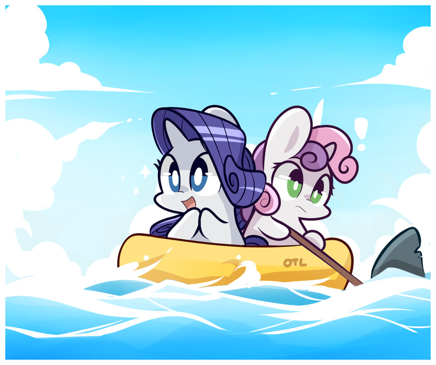 blue_eyes boat cloud clouds cub duo equine female feral friendship_is_magic fur green_eyes hair horn horse life_raft lifeloser long_hair mammal my_little_pony open_mouth outside pony purple_hair rarity_(mlp) sky smile sweetie_belle_(mlp) tongue two_tone_hair unicorn water white_fur young