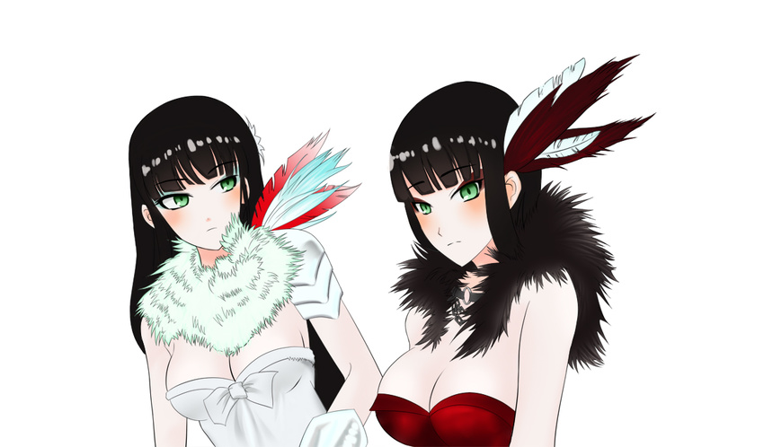 2girls black_hair breasts cleavage large_breasts melanie_malachite miltiades_malachite multiple_girls rwby siblings sisters twins white_background