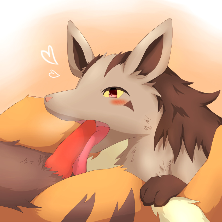 &lt;3 ambiguous_gender arcanine barefoot black_fur blush canine duo erection feral feral_on_feral fur grey_fur hi_res hyena knot male mammal mightyena naru nintendo nude open_mouth orange_background orange_fur penis pink_nose plain_background pok&#233;mon pok&eacute;mon red_eyes red_penis shadow shiny tongue tongue_out video_games yellow_eyes