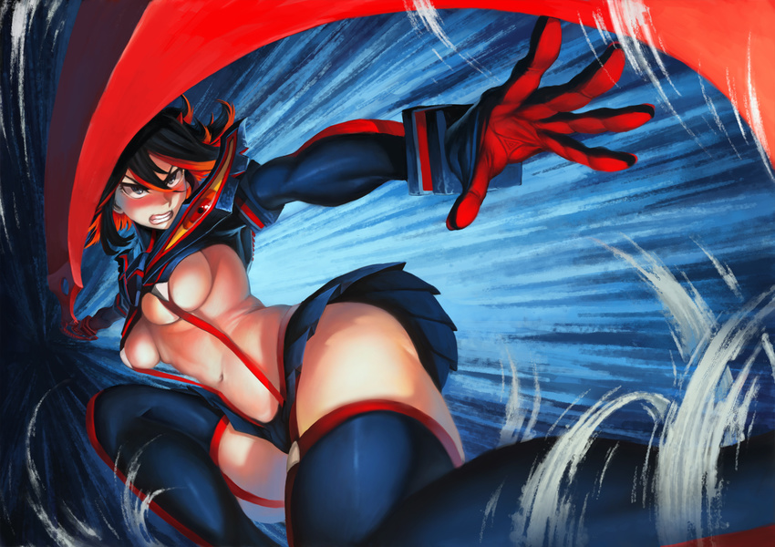 belly breasts fenris highres hips kill_la_kill large_breasts matoi_ryuuko navel revealing_clothes scissor_blade senketsu solo thighhighs underboob weapon