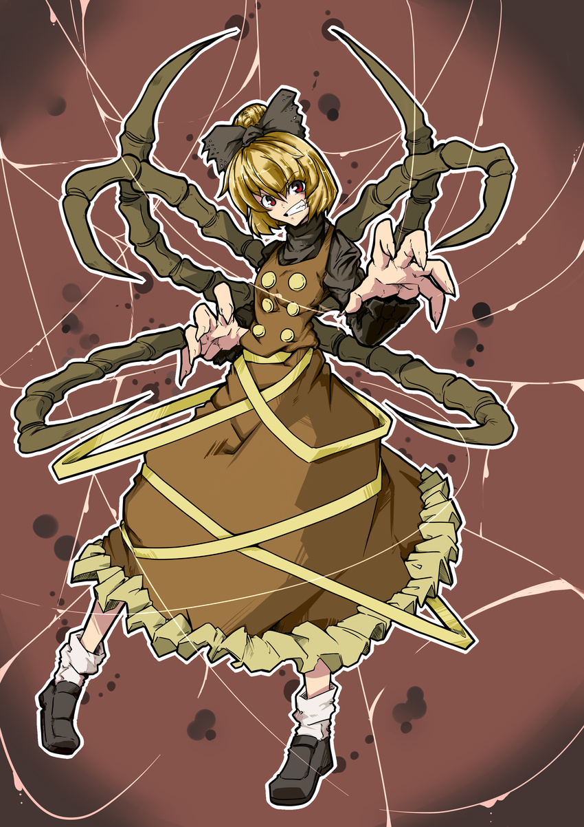 absurdres bad_id bad_pixiv_id blonde_hair bow gettewi hair_bow highres insect_girl kurodani_yamame short_hair solo spider_girl touhou