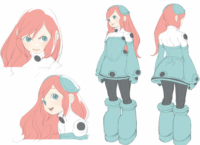 angry bad_id bad_pixiv_id blue_eyes character_sheet copyright_request flat_color highres multiple_views pantyhose red_hair simple_background suehiro turnaround
